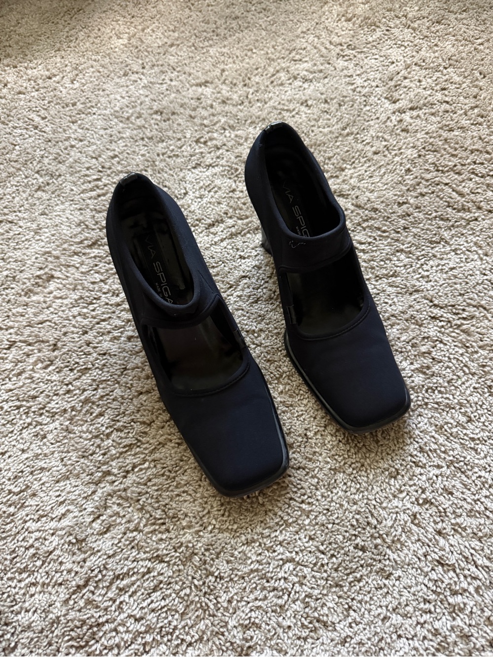 Via Spiga Black Square-Toe Mary Jane Heels